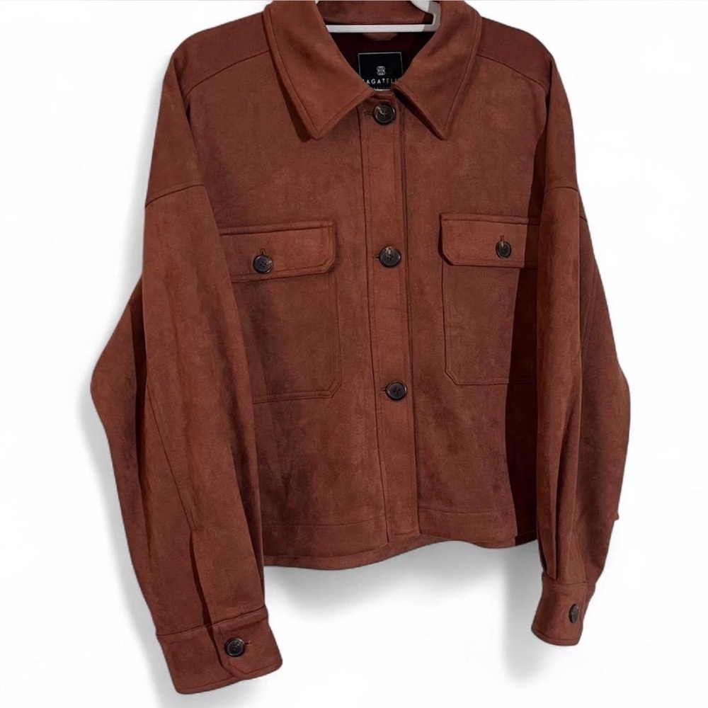 Bagatelle Faux Suede Brown Button Down Jacket Size L Western Boho Chic - Picture 3 of 6